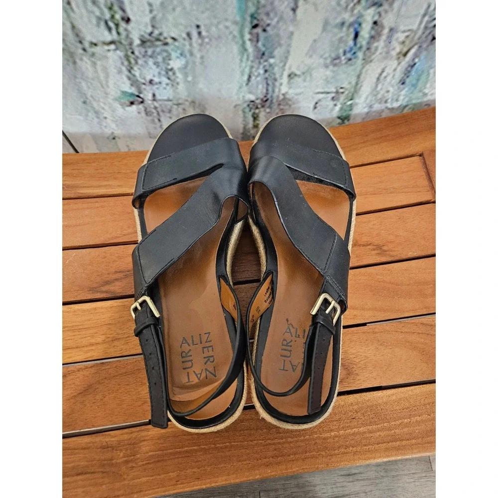 Naturalizer Jasmin Black Leather Espadrille Platform Sandals Womens Size 8M